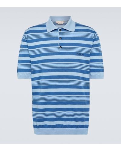 Marni Striped Cotton Polo Shirt - Blue