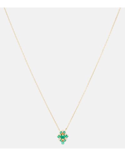 Suzanne Kalan Halskette aus 18kt Gelbgold mit Diamanten und Smaragden - Weiß