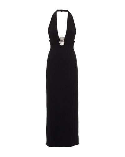 Saint Laurent Embellished Wool Gown - Black