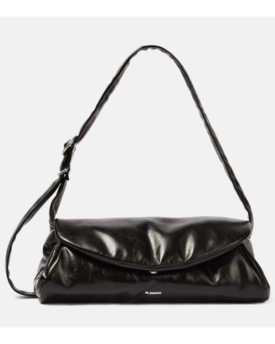 Jil Sander Cannolo Large Leather Shoulder Bag - Black
