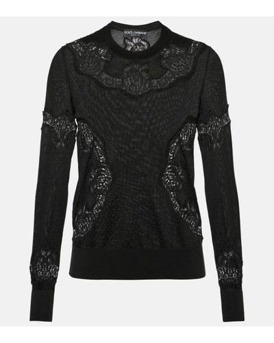 Dolce & Gabbana Lace-trimmed Cashmere-blend Jumper - Black