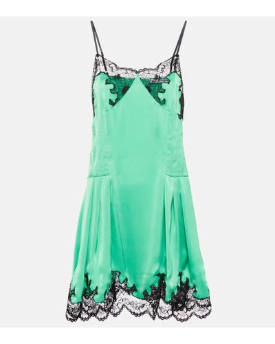 Rabanne Lace-trimmed Satin Minidress - Green