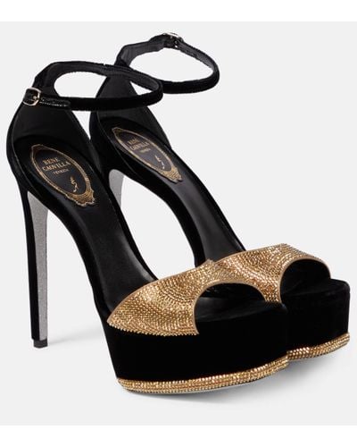 Rene Caovilla Embellished Velvet Platform Court Shoes - Black