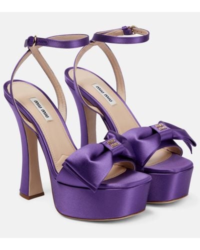 Miu Miu Satin Platform Sandals - Purple