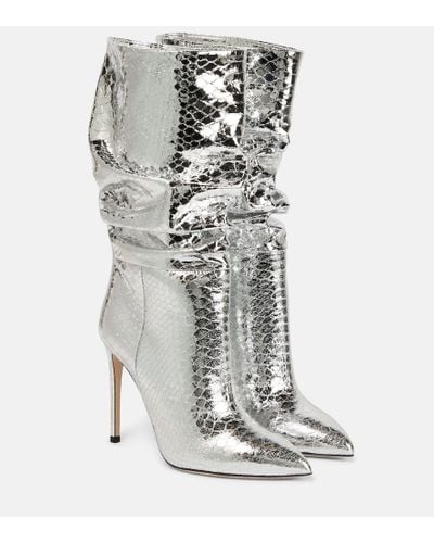 Paris Texas 105Mm Python Print Metallic Boots - Gray