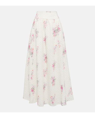 LoveShackFancy Aventi Floral Cotton Maxi Skirt - White
