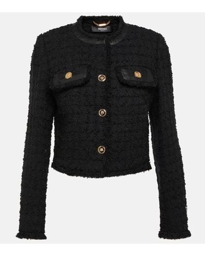 Versace Cropped-Jacke aus Boucle - Schwarz