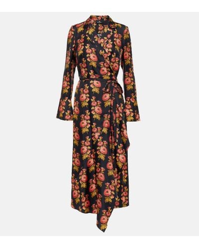 Etro Floral Silk Twill Midi Wrap Dress - Brown
