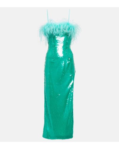 GIUSEPPE DI MORABITO Vestido midi con lentejuelas y plumas - Verde