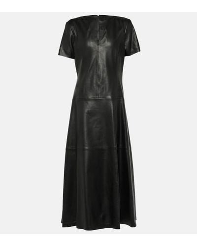 Dorothee Schumacher V-neck Leather Midi Dress - Black
