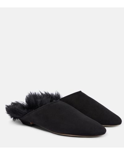 Khaite Otto Shearling-trimmed Suede Mules - Black