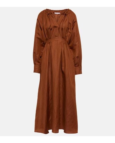 Max Mara Drina Linen And Silk Midi Dress - Brown