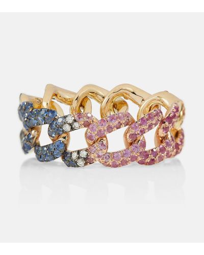 SHAY Ring Rainbow Pave Medium Link aus 18kt Gelbgold mit Diamanten - Mehrfarbig