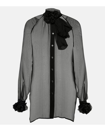 Dolce & Gabbana Camisa de chifon de seda con apliques florales - Gris