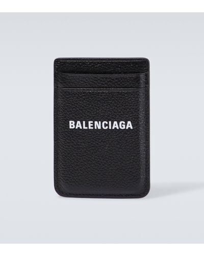 Balenciaga Cash Leather Phone Card Holder - Black