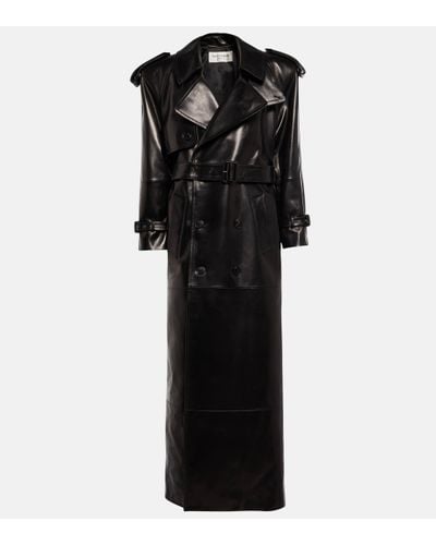 Saint Laurent Leather Trench Coat - Black