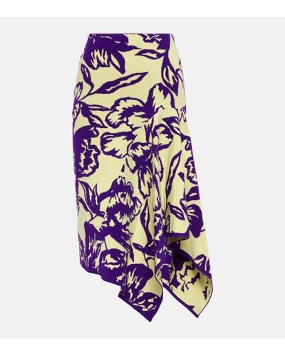 Dries Van Noten Jacquard Floral Asymmetric Midi Skirt - Purple