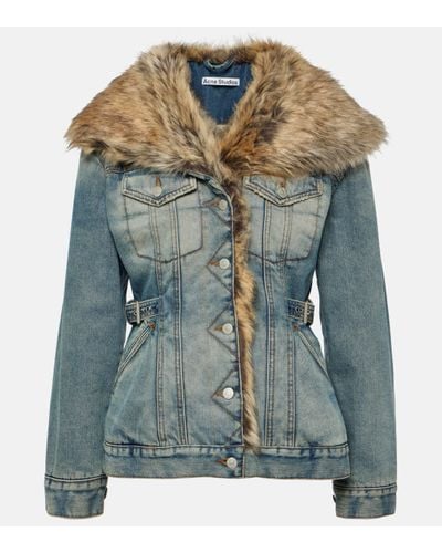 Acne Studios Faux Fur-trimmed Denim Jacket - Blue