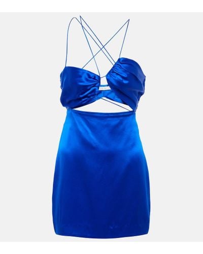 The Sei Asymmetrical Silk Satin Minidress - Blue