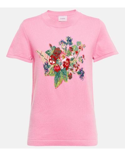 Barrie Bouquet Intarsia Cashmere And Cotton Top - Pink