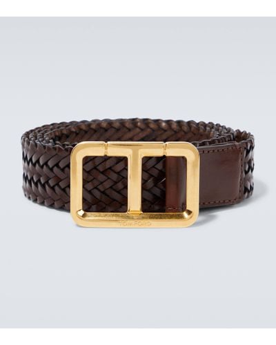 Tom Ford Logo Woven Leather Belt - Brown