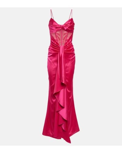 Rasario Draped Corset Satin Gown - Pink