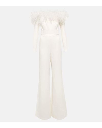 Safiyaa Feather-trimmed Jumpsuit - White