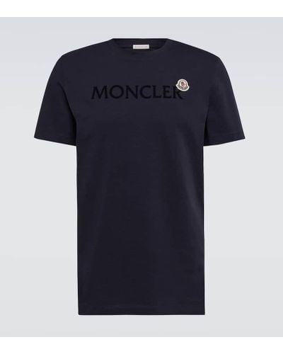 Moncler T-shirt in jersey di cotone con logo - Blu