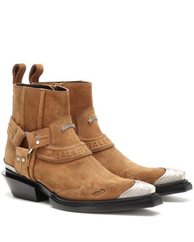 Balenciaga Santiag Harness Suede Ankle Boots - Brown