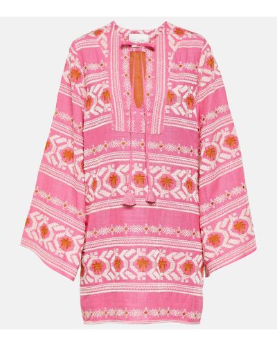 Johanna Ortiz Ikat-pattern Wide-sleeve Minidress - Pink