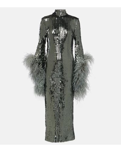 ‎Taller Marmo Del Rio Feather-trimmed Sequined Midi Dress - Green