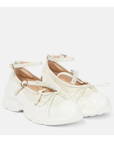 Simone Rocha Embellished Patent Leather Ballet Flats - White