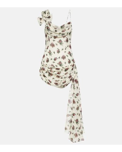 Alessandra Rich Rose-print Silk-georgette Draped Mini Dress - White