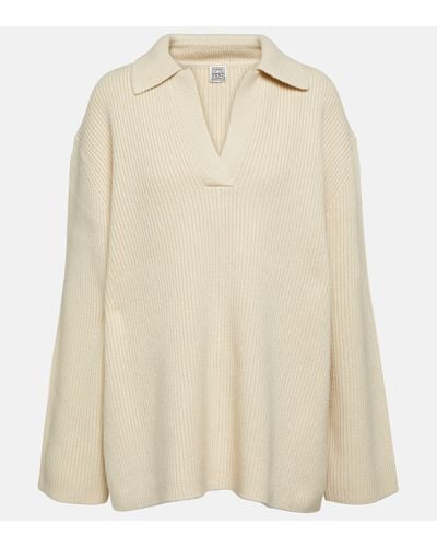 Totême Ribbed-knit Wool Polo Jumper - Natural