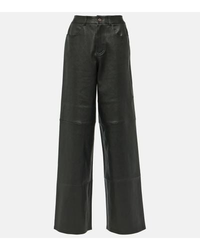 Stouls High-rise Leather Wide-leg Trousers - Grey