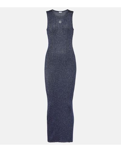 Loewe Vestido midi de punto acanalado con anagrama - Azul