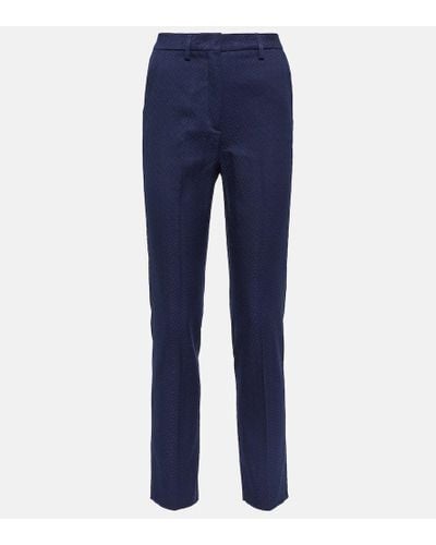 Etro High-rise Cotton Slim Pants - Blue