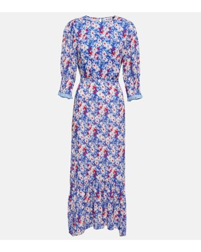RIXO London Vestido largo con estampado floral - Azul