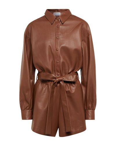 RED Valentino Belted Leather Playsuit - Brown