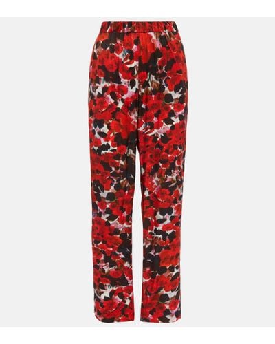 Dries Van Noten Floral Straight Trousers - Red