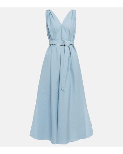 Brunello Cucinelli Belted Cotton-blend Midi Dress - Blue