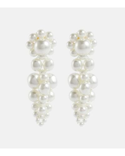 Simone Rocha Pendientes largos con perlas sinteticas - Blanco