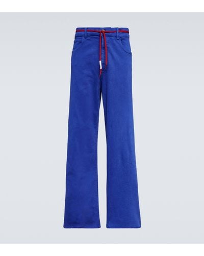 Marni Mid-rise Straight Cotton-blend Trousers - Blue