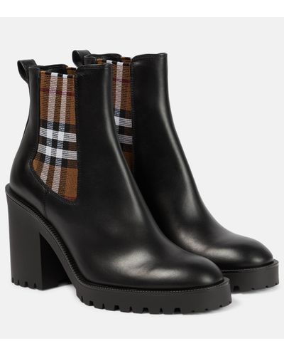 Burberry Allostock Vintage Check-detail Leather-blend Boots - Black