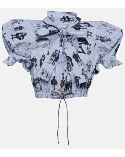 Vivienne Westwood Top cropped in cotone con fiocco - Blu