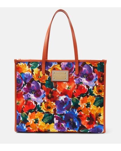 Dolce & Gabbana Shopper Large in canvas con stampa floreale - Rosso