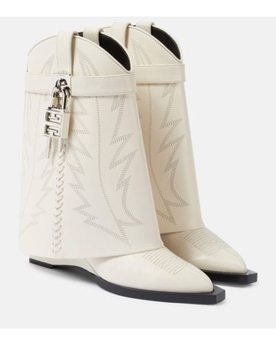 Givenchy Shark Lock Cowboy Leather Ankle Boots - Natural
