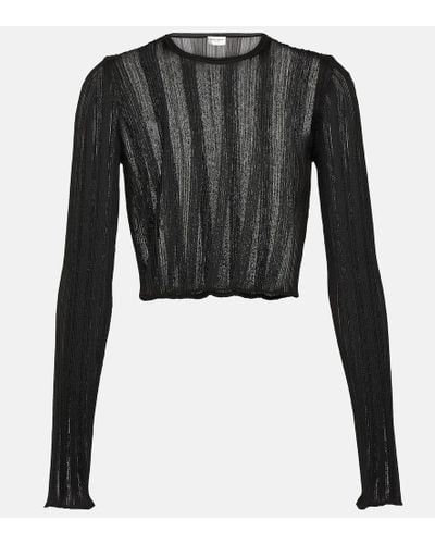 Saint Laurent Top cropped in maglia a righe - Nero