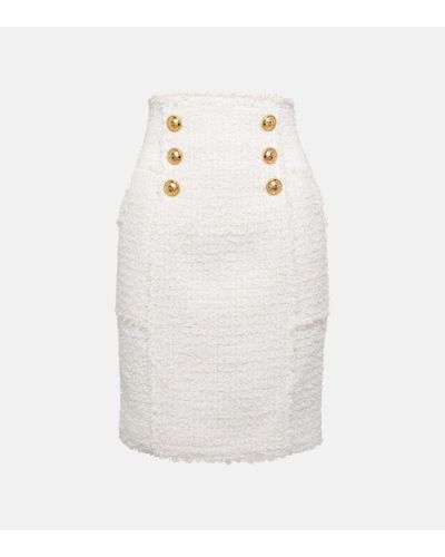 Balmain Minifalda de tweed de tiro alto - Blanco