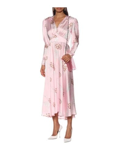 Rabanne Hawaii-print Crystal-button Satin Dress - Pink